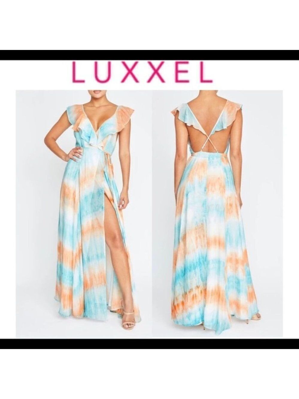 Nwot Luxxel frilled tie-dye maxi dress size small